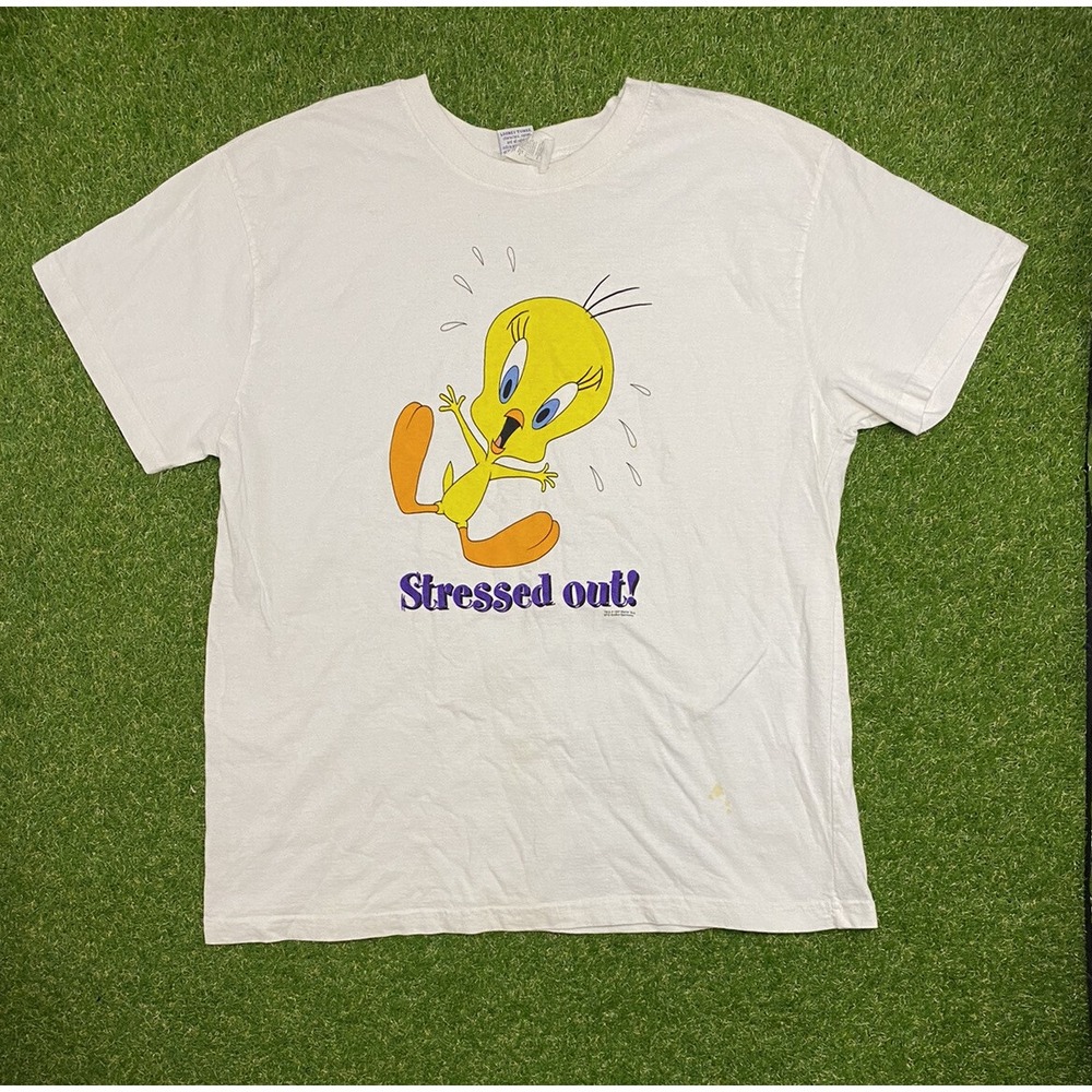 Vintage Looney Tunes Mens Shrit  2XL XXL Single Stitch Tweety Bird Stressed Out